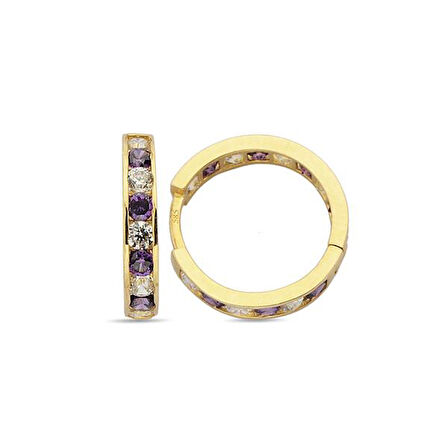 Altın Mor Taşlı Çocuk Küpe