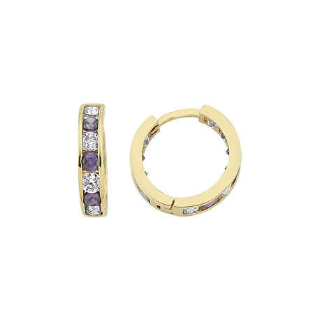 Altın Mor Taşlı Çocuk Küpe 1,6 Gram