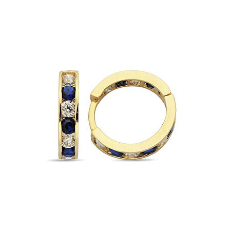 Altın Lacivert Taşlı Çocuk Küpe