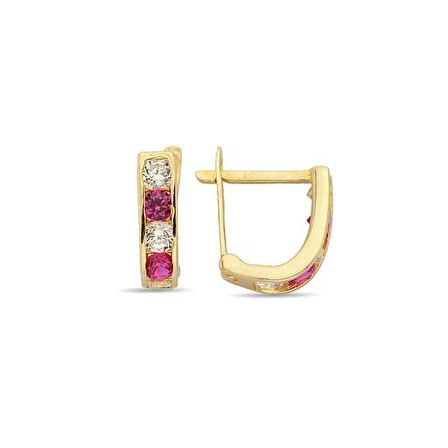 Altın Pembe Taşlı Çocuk Küpe