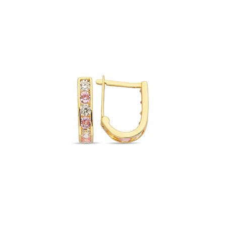 Altın Pembe Taşlı Çocuk Küpe 1,13 Gram