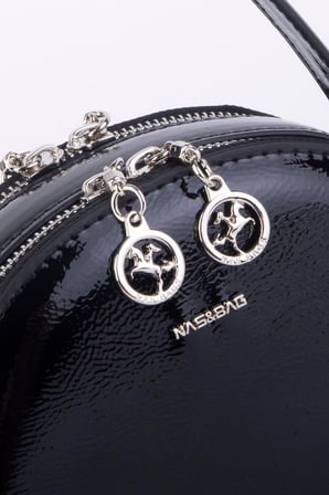 Nas Bag Mini Kadın El ve Çapraz Çanta - Siyah Krşk Rugan