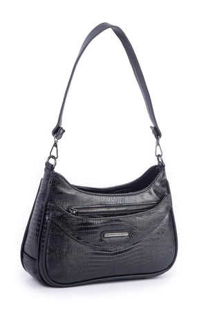 Nas Bag Kadın Omuz ve Çapraz Baget Çanta - Siyah Lazer (28x17 cm)