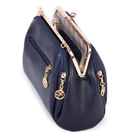 Nas Bag Burslu Klipsli Vintage Omuz ve Çapraz Çanta - Lacivert Victoria