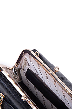 Nas Bag Burslu Klipsli Vintage Omuz ve Çapraz Çanta - Siyah Victoria