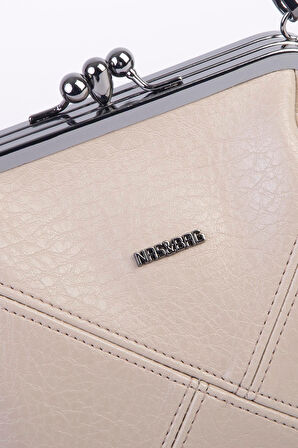 Nas Bag Mini Vintage Burslu Klipsli Kadın Omuz ve Çapraz Çanta Kum Victoria ( 20x17 cm)