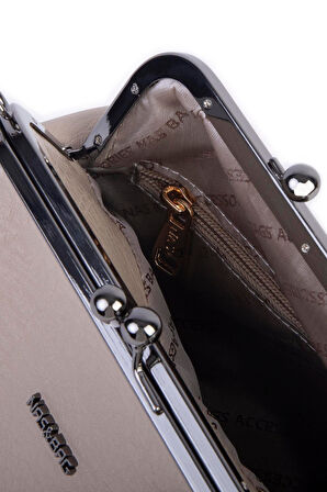 Nas Bag Mini Vintage Burslu Klipsli Kadın Omuz ve Çapraz Çanta Kum Victoria ( 20x17 cm)