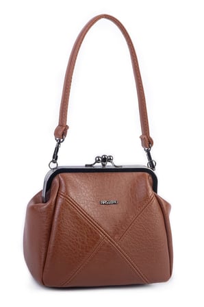 Nas Bag Mini Vintage Burslu Klipsli Kadın Omuz ve Çapraz Çanta Taba Victoria ( 20x17 cm)
