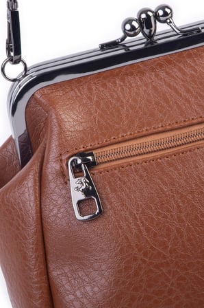 Nas Bag Mini Vintage Burslu Klipsli Kadın Omuz ve Çapraz Çanta Taba Victoria ( 20x17 cm)