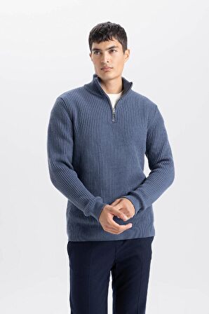 DeFacto Standart Fit Normal Kesim Dik Yaka Fermuarlı Basic Düz Triko Kazak B0578AX24WNIN179