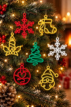 Yılbaşı Figürlü Noel Süsleri - 6 Adetli Paket - Karışık Renkler