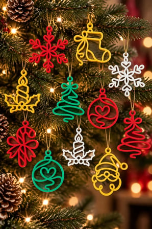 Yılbaşı Figürlü Noel Süsleri - 6 Adetli Paket - Karışık Renkler