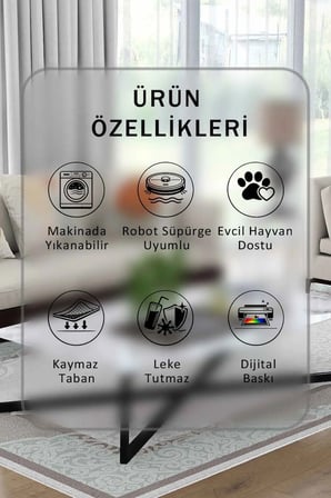 Yıkanabilir Kaymaz Taban Dijital Baskılı Halı ve Yolluk – Leke Tutmaz Salon & Mutfak Halısı