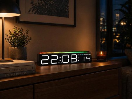 TechTic Geniş Ekran Dijital Masa Saati – Ses Ritim Sensörlü RGB Işık | Tarih & Alarm Özellikli Modern LED Saat