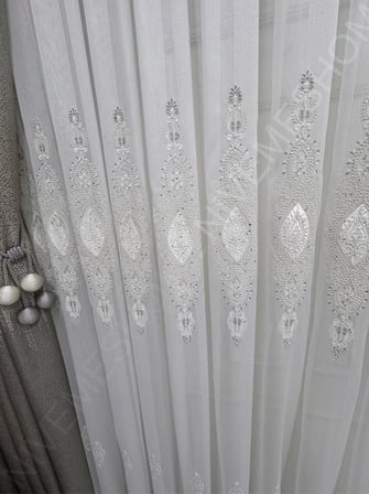 NİVEMESHOME ELİSYA 3812 GÜMÜŞ IŞILTILI  1/3 PİLELİ  BAMBU TÜL PERDE