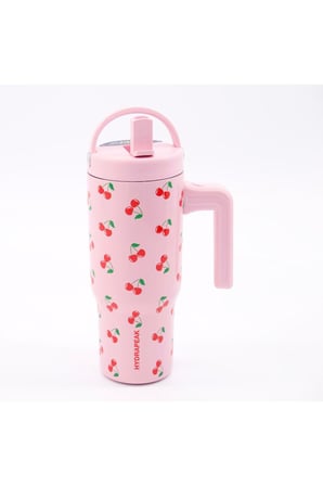 Hydrapeak Pembe Kiraz Desenli Kulplu Termos Mug - Pipetli Paslanmaz Çelik Tumbler⁠