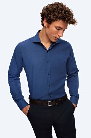 Slim Fit Lacivert Italyan Yaka Dar Kesim Klasik Kravatlık Uzun Kollu Kolay Ütülenebilir Ne 2HF02ORT5185