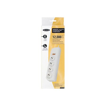 Belkin F9E400fr1M 1 Metre 4lü Akım Korumalı Uzatma Priz - Beyaz