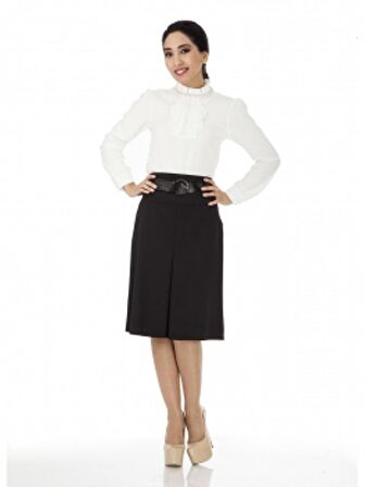 SORALLİNE KADIN OFİS ETEK A PİLE 65 CM BOYUNDA 722 SİYAH MEVSİMLİK ÜRÜN