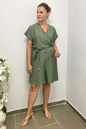 Büyük Beden Haki Şort Tulum