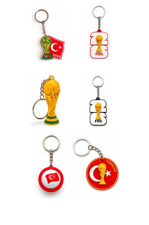 Futbol Temalı Koleksiyonluk Anahtarlık Seti 6'lı Taraftar ve Kupa Figürlü Metal Anahtarlık