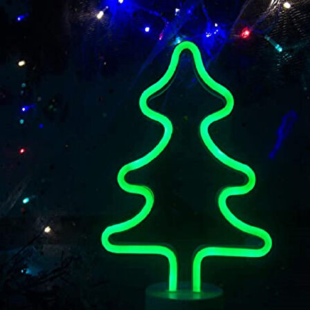 NEON IŞIKLI YILBAŞI AĞACI IŞIKLI NOEL AĞACI GREEN CHRİSTMAS TREE LED LİGHT PİLLİ YILBAŞI AĞACI  DEKOR NOEL AĞACI