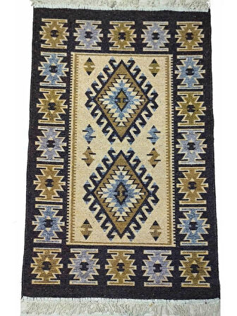 Makine Dokuma Uşak Kilimi, Püsküllü, Çift taraflı