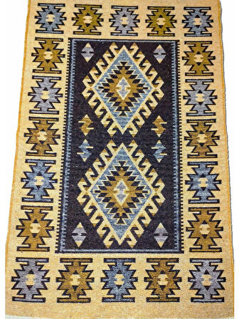 Makine Dokuma Uşak Kilimi, Püsküllü, Çift taraflı