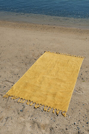 Coastline Hardal Çift Tarafı Bukle 100x180 Cm Boyasız %100 Organik Pamuk Saçaklı Plaj Havlusu