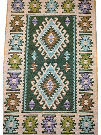 Makine Dokuma Uşak Kilimi, Püsküllü, Çift taraflı