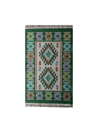 Makine Dokuma Uşak Kilimi, Püsküllü, Çift taraflı