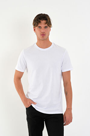 Regular Fit Baskısız Basic T-Shirt %100 Pamuk Yumuşak Dokulu Bisiklet Yaka Tişört