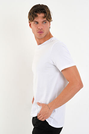 Regular Fit Baskısız Basic T-Shirt %100 Pamuk Yumuşak Dokulu Bisiklet Yaka Tişört