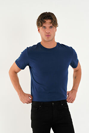 Regular Fit Baskısız Basic T-Shirt %100 Pamuk Yumuşak Dokulu Bisiklet Yaka Tişört