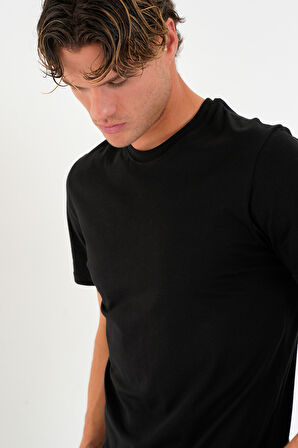 Regular Fit Baskısız Basic T-Shirt %100 Pamuk Yumuşak Dokulu Bisiklet Yaka Tişört
