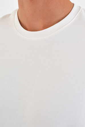 Blank Unisex Oversize Geniş Kesim Tişört %100 Pamuk Kalın Dokulu Bisiklet Yaka T-shirt