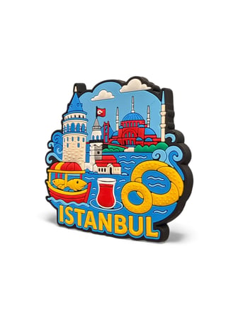 İstanbul Temalı Silikon Magnet – Galata, Kız Kulesi, Balık Ekmek, Simit, Çay Desenli Buzdolabı Magneti
