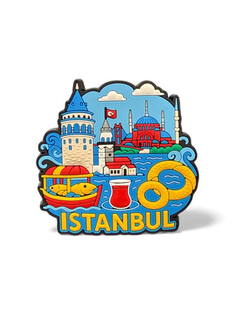 İstanbul Temalı Silikon Magnet – Galata, Kız Kulesi, Balık Ekmek, Simit, Çay Desenli Buzdolabı Magneti