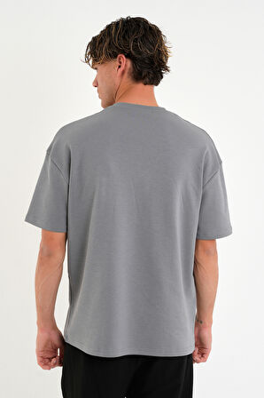 Blank Unisex Oversize Geniş Kesim Tişört %100 Pamuk Kalın Dokulu Bisiklet Yaka T-shirt