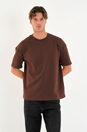 Blank Unisex Oversize Geniş Kesim Tişört %100 Pamuk Kalın Dokulu Bisiklet Yaka T-shirt