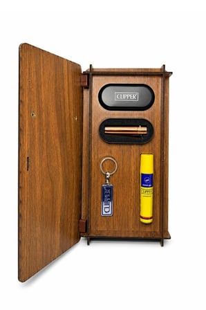 Clipper Ahşap Premium Hediye Seti – Çakmak, Metal Saklama Kutusu, Gaz Dolumu, Anahtarlık ve Taşıma Kutusu