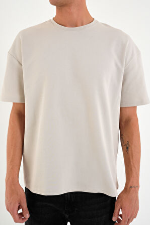 Blank Unisex Oversize Geniş Kesim Tişört %100 Pamuk Kalın Dokulu Bisiklet Yaka T-shirt