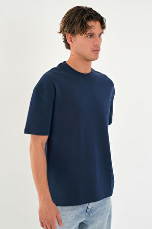 Blank Unisex Oversize Geniş Kesim Tişört %100 Pamuk Kalın Dokulu Bisiklet Yaka T-shirt