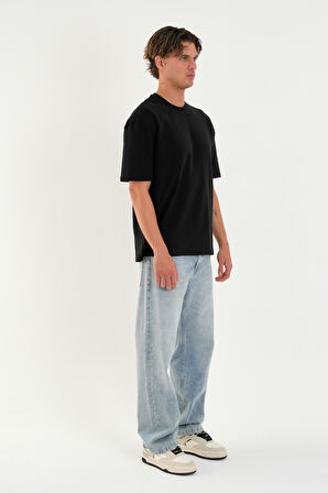 Blank Unisex Oversize Geniş Kesim Tişört %100 Pamuk Kalın Dokulu Bisiklet Yaka T-shirt