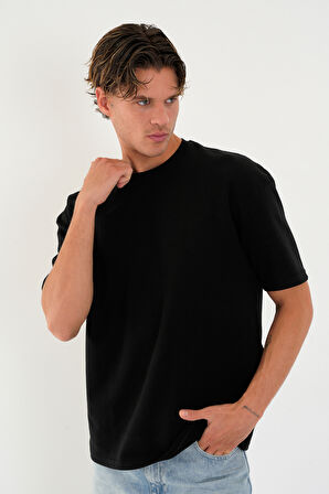 Blank Unisex Oversize Geniş Kesim Tişört %100 Pamuk Kalın Dokulu Bisiklet Yaka T-shirt