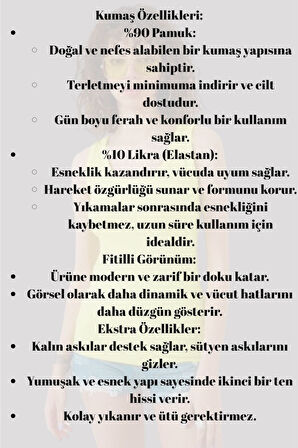 Kadın Fitilli Görünümlü Kalın Askılı Basic Atlet Body %90 Pamuk %10 Likra