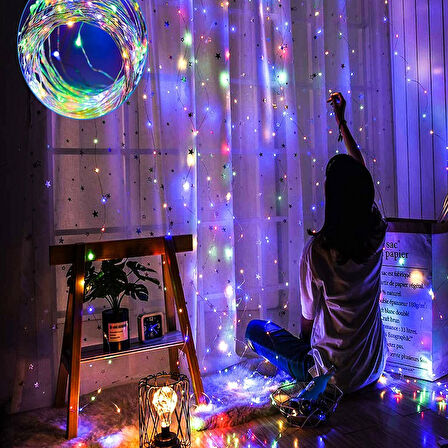 RGB RENKLİ SALKIM LED IŞIK RENKLİ LED IŞIK USB +KUMANDALI RENKLİ İNCE PERİ LEDLİ 3X2.5 METRE YILBAŞI IŞIKLARI DEKOR