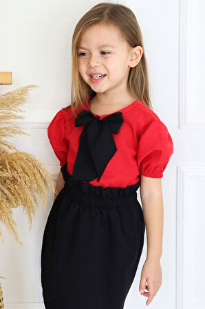 Kız Çocuk Rosalie Siyah Kırmızı Takım Fularlı 23 Nisan 29 Ekim Gösteri Kıyafeti