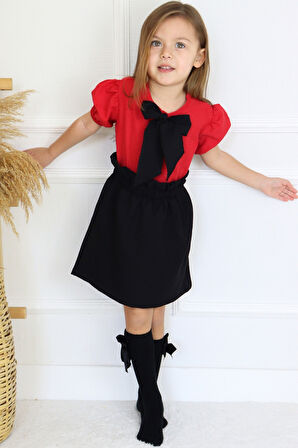 Kız Çocuk Rosalie Siyah Kırmızı Takım Fularlı 23 Nisan 29 Ekim Gösteri Kıyafeti