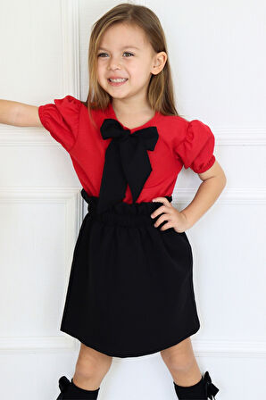 Kız Çocuk Rosalie Siyah Kırmızı Takım Fularlı 23 Nisan 29 Ekim Gösteri Kıyafeti